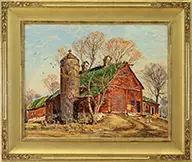 Wayne Morrell, The Red Barn, Oil on canvas board