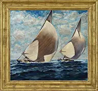 Max Kuehne, Boats Off Rockport, Oil on board