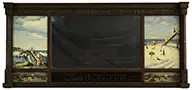 Unsigned, Gloucester Mirror with Four Good Harbor Beach Gloucester Scenes, Oil on panel