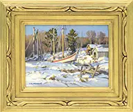 Thomas M. Nicholas, Boatyard in Winter, Oil on board