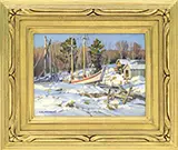 Thomas M. Nicholas, Boatyard in Winter, Oil on board