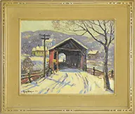 Conn by Guy Carleton Wiggins, WINTER-CORNWALL COVERED BRIDGE”. Oil on canvas, sold Aug 2015