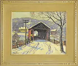 Conn by Guy Carleton Wiggins, WINTER-CORNWALL COVERED BRIDGE”. Oil on canvas, sold Aug 2015