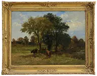 Joseph Foxcroft Cole, Pastoral Landscape with Cows, Oil on canvas