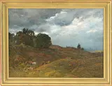 John Joseph Enneking, Landscape with Cows & Sheep Under Stormy Sky, Oil on canvas