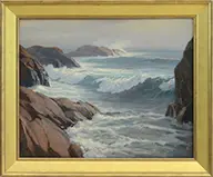 Thomas Curtin, Coastal Waves on Rocky Shoreline, Oil on canvas