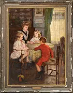 Fernand Alkan-Lévy, The Family Reading Lesson, Oil on canvas