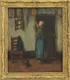 Melbourne H. Hardwick, Dutch Woman and Cat in Interior, Oil on canvas