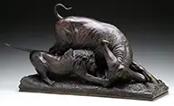 Lion and Buffalo by Carl Akeley, Bronze, sold Aug 2015