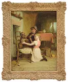 Alexander Hohenlohe Burr, Two Children with Their Dog, Oil on canvas