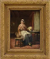 Corneille Petit, Le Chappeau a Dimanche, Oil on beveled mahogany panel