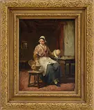 Corneille Petit, Le Chappeau a Dimanche, Oil on beveled mahogany panel
