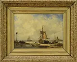 Outfitting the Boat at Low Tide by Nicolaas Martinus Wijdoogen, Oil on canvas, sold Aug 2015