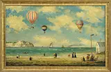 C. Liardet, Balloons Over Ocean Beach, Oil on canvas laid on panel