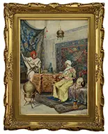Vittorio Rippini, Orientalist Interior Scene, Watercolor