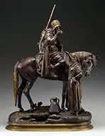 Alfred Dubucand, Cavalier Et Femme Arabe a La Fontaine, Bronze