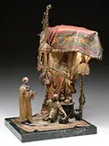 Anton Chotka, Large Lamp with Two Arabs in Tent, Cold-painted polychromed bronze on marble base