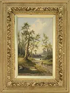 Albert Bellows, Fisherman Approaching a Small Pond, Oil on canvas