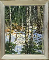 William E Baldwin, Buck in Winter Forest, Oil on Masonite