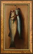 C S Marshall, Stripe Bass and Blue Fish, Oil on canvas