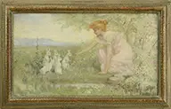 Frederick Stuart Church, Maiden with Rabbits in a Meadow, Oil on canvas