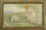Frederick Stuart Church, Maiden with Rabbits in a Meadow, Oil on canvas