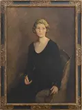 Lydia Field Emmet, Portrait of a Seated Young Woman in Black Dress with Pearls, Oil on canvas