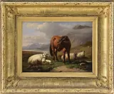 Adolphe Robert Daniel Jones, Sheep and Horse in Highland Landscape, Oil on canvas