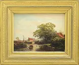 Pieter Kluyver, Landscape with Water, Figure and Houses, Oil on wood panel