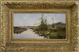 Eugene Galien-Lalou, Waterway with Figure, Oil on wood panel