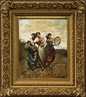 Etienne Joannon, Three Neapolitan Girls, Oil on panel