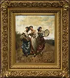 Etienne Joannon, Three Neapolitan Girls, Oil on panel