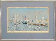 André Hambourg, Sailboats Preparing for the Regatta, Color lithograph