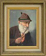 Fritz Muller, Portrait of a Bearded Man Smoking a Pipe, Oil on Masonite
