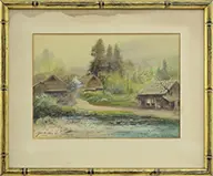 Signed, Two Works: Mt Fuji and Houses in a Landscape, Watercolors
