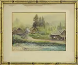 Signed, Two Works: Mt Fuji and Houses in a Landscape, Watercolors