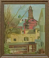 Four Works: Old Andover Church, Boat in Tidal Marsh, Harvesting Marsh Hay and Boy in Spring Landscape by Estelle Bray Henry, Three oil on board, one oil on canvas All housed in period frames Three signed “EB Henry”, one unsigned, sold Aug 2015
