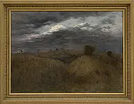John W Mansfield, Haystacks Beneath a Stormy Sky, Oil on canvas