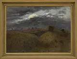 John W Mansfield, Haystacks Beneath a Stormy Sky, Oil on canvas