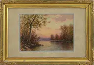 William Frederick Paskell, Sunset Landscape, Watercolor on paper