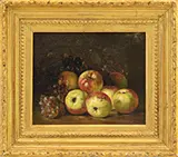 August Laux, Still Life with Apples and Grapes, Oil on canvas