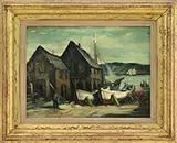 Stephan Chizmarik, Harbor Boatyard, Oil on canvas board