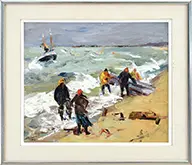 Nancy Whorf, Launching the Dory, Oil on masonite
