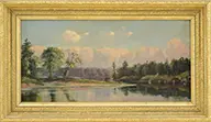 Henrietta S. Quincy, Two Works: Landscape with Water and Unsigned Waterfall, Oil on canvas and oil on board Both housed in fine period gilt gesso decorated frames