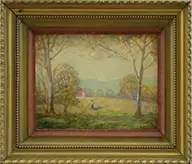 Landscape with House and Figure by George Loftus Noyes, Oil on board, sold Aug 2015