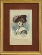 William Henry Lippincott, Portrait of a Lady with Plumed Hat, Watercolor and gouache on paper