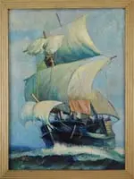 Taylor, Sailing the High Seas, Large oil on canvas scene shows a large sailing ship in full sail