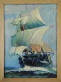 Taylor, Sailing the High Seas, Large oil on canvas scene shows a large sailing ship in full sail