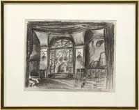 Mstislav Dobuzhinsky, Stage Set, Charcoal on paper shows an interior stage set. Estate stamped on reverse