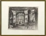 Mstislav Dobuzhinsky, Stage Set, Charcoal on paper shows an interior stage set. Estate stamped on reverse